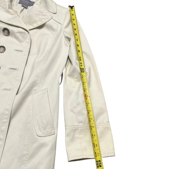 ANN TAYLOR Cream Double Breasted Trench Coat W/ Belt Size S - Picture 12 of 12